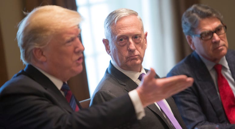United States Secretary of Defense James Mattis listens to President Donald j. Trump speak during a luncheon with the Baltic States Heads of Government at The White House in Washington, DC, April 3, 2018.