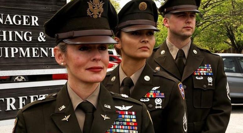 The Army Green Service Uniform features the classic World War II design, but is crafted with a high-quality, wool blend for a longer shelf life
