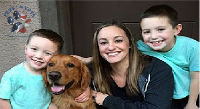A veteran family and their dog, matched to them by Pets For Vets. A veteran family with their dog, matched up through Pets For Vets