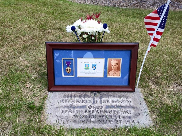 Pfc. Charles "Buddy" Sutton was KIA in 1943. Purple Hearts Reunited presented Sutton's niece with his medal in 2016.