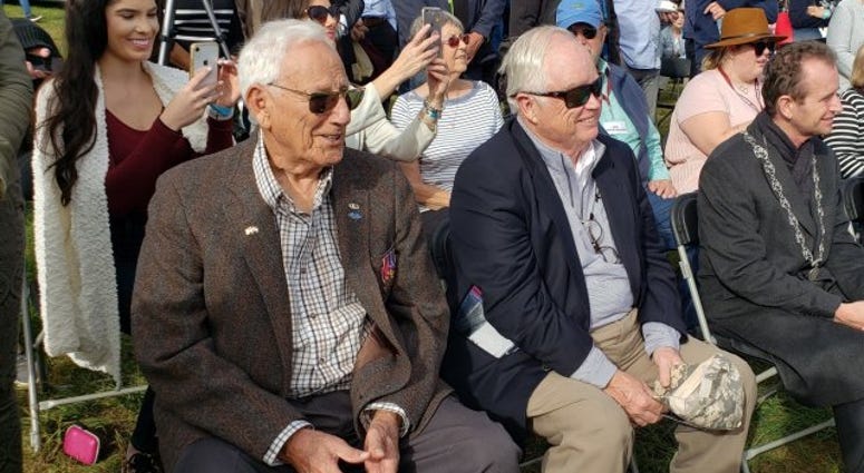 Gene Metcalfe (left) and Richard Blankenship (right) sit as guests of honor before receiving the Military Order of William Orange Lanyard, the Netherlands highest award, Gene Metcalfe and Richard Blankenship sit as guests of honor before receiving the Military Order of William Orange Lanyard, the Netherlands highest award,