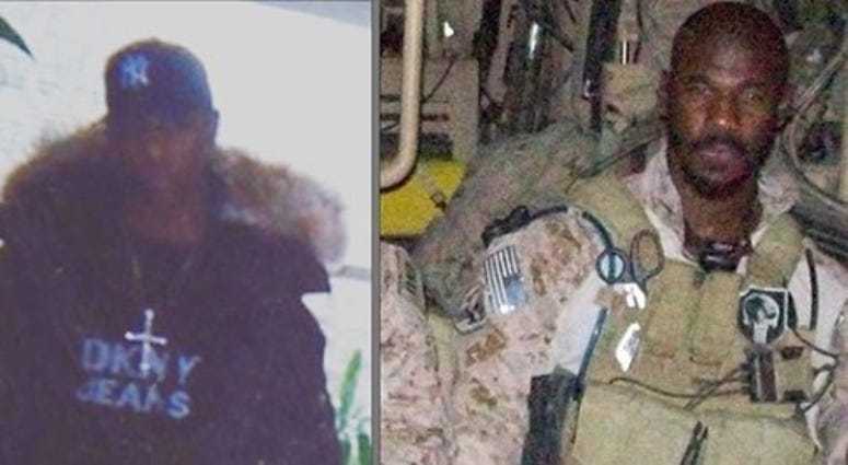 Remi Adeleke pictured in his youth, and as a Navy SEAL