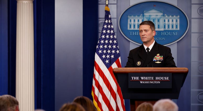 Admiral Ronny Jackson gives an address regarding President Donald Trump's health from a recent exam during the White House press briefing at the White House in Washington D.C.