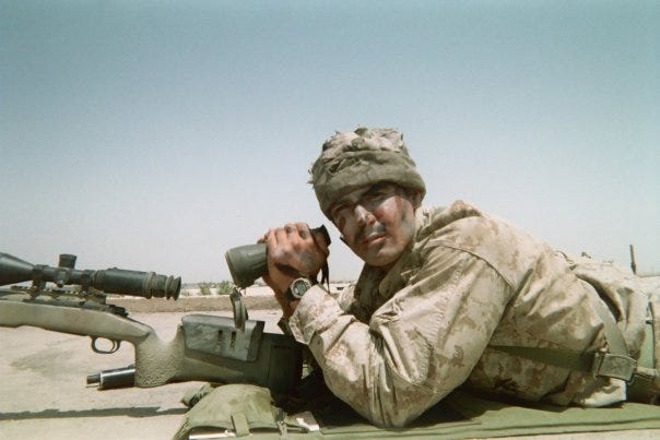 Rudy Reyes on a sniper mission in Ramadi, Iraq.