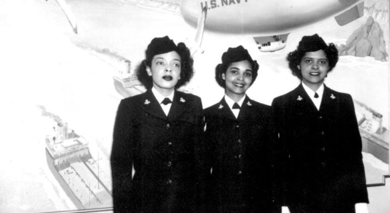 Hospital Apprentices second class Ruth C. Isaacs, Katherine Horton and Inez Patterson (left to right) are the first Negro WAVES to enter the Hospital Corps School at National Naval Medical Center, Bethesda, MD. March 2, 1945