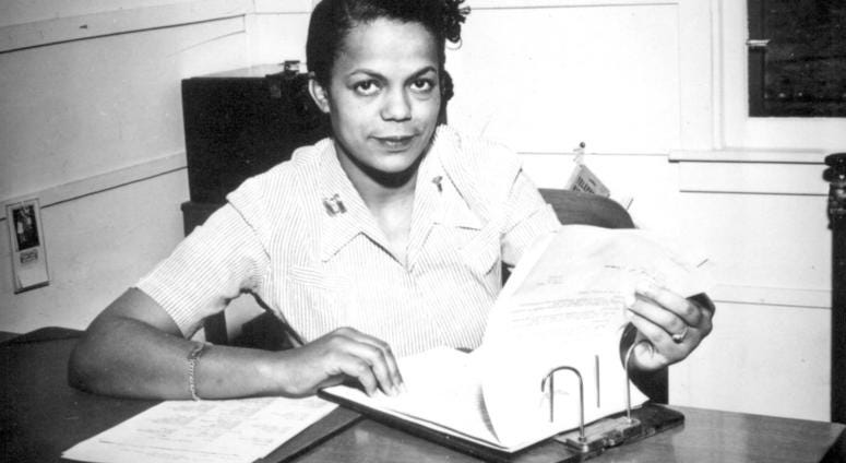 Capt. Della H. Raney, Army Nurse Corps, who now heads the nursing staff at the station hospital at Camp Beale, CA, has the distinction of being the first Negro nurse to report to duty in the present war. April 11, 1945