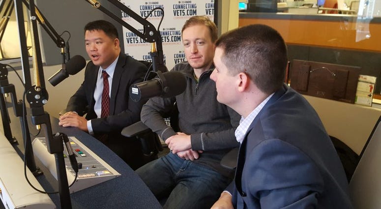 During an appearance on The Morning Briefing (From left to right) Navy vet Jeff Chiang, Army vet Brendan Wentz and Washington Post reporter Dan Lamothe in the studio discuss their work on the recent "Letters From War" podcast. Washington Post War Letters