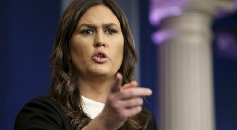 White House press secretary Sarah Huckabee Sanders takes questions from the media during the daily press briefing in the Brady Press Briefing Room at the White House on March 27, 2018 in Washington, DC.