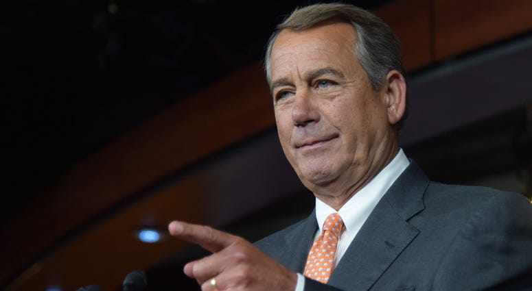 U.S. House Speaker John Boehner speaks to media during a press briefing on Capitol Hill in Washington D.C., capital of the United States, Sept. 10, 2015.