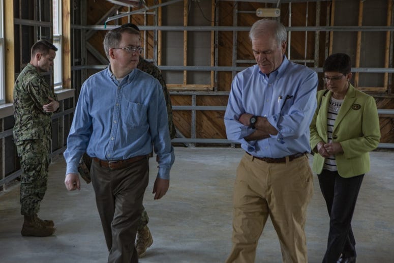 Deputy Secretary of Defense David L. Norquist and Secretary of the Navy Richard V. Spencer visit Marines on Mar. 1, 2019 Navy Secretary Richard Spencer apologizes for housing conditions.