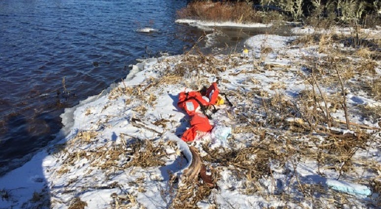 A life vest from Liberty is seen on the ground after a severe winter storm decimated the wreck of the vessel, scattering debris over a quarter-mile stretch of Cape Breton Island's east coast