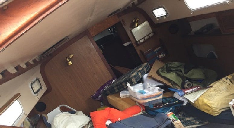 The interior of Liberty, a sailboat wrecked on Cape Breton Island, Canada, as it was found by Navy vet Steve Smith during a salvage mission.
