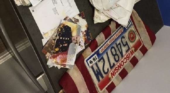 Some of the items recovered by Navy vet Steve Smith, to send to the USMC vet captain of Liberty, a sailboat wrecked on Cape Breton Island, Canada