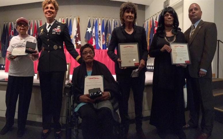 L-R 6888th veteran Delores Ruddock, LTG Nadja West, 6888th veteran Ms.Maybelle Campbell, Ms. Leigh Adams Slaughter (LTC Charity Adams Earley’s niece, Ms. Betty Schumer and LTC (R) Rodger Matthews, children of deceased 6888th Member, Vashti Murphy 6888th Central Postal Directory Battalion