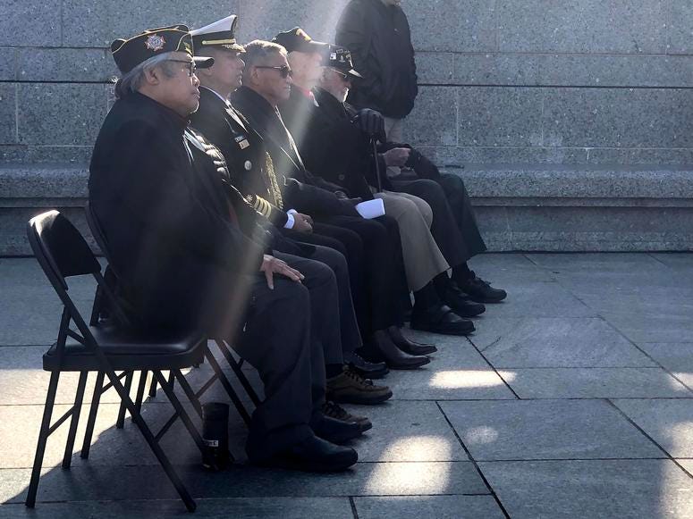 World War II veterans, military attachés from Australia and the Philippines, and civilians laid wreaths at the National World War II Memorial in Washington as part of an event commemorating the 75th anniversary of the Battle of Luzon, Jan. 9, 2020.