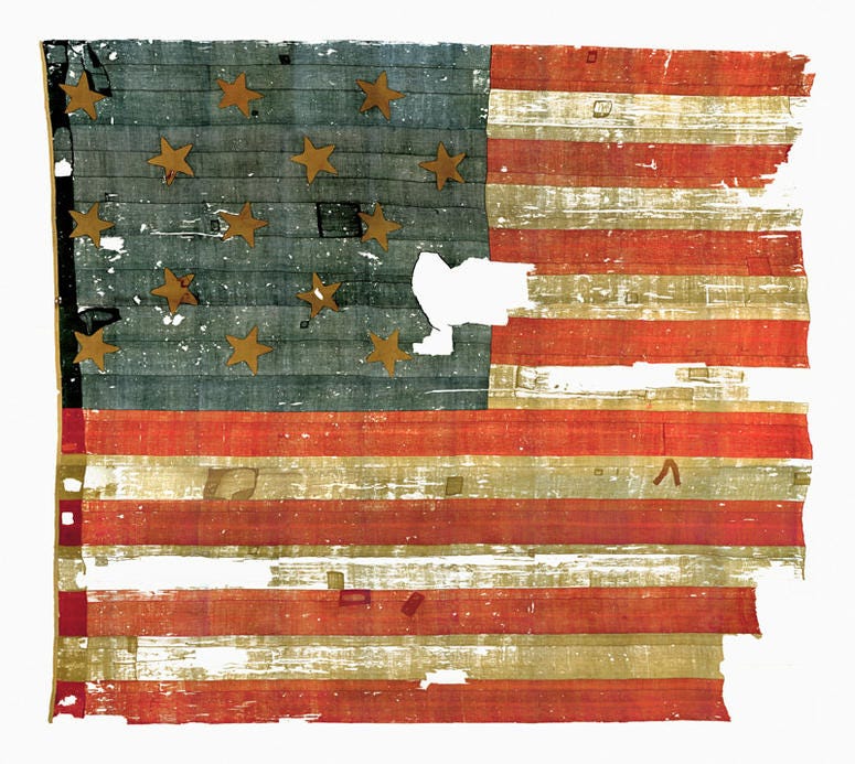 To document the flag, conservators had it photographed. Because of its size and the confined space of the lab, the flag could not be photographed as a whole. The photographer took seventy-three separate images.