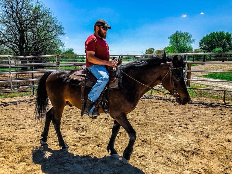 A veteran takes part in the War Horses for Vets program in Stillwell, KS.