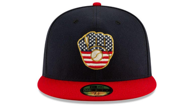 Milwaukee Brewers special Fourth of July hat. MLB will celebrate the Fourth of July with special America hats.