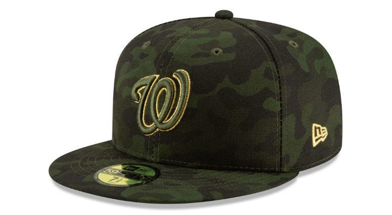 Washington Nationals Armed Forces Day hat. MLB to honor military members with Armed Forces Day hats.
