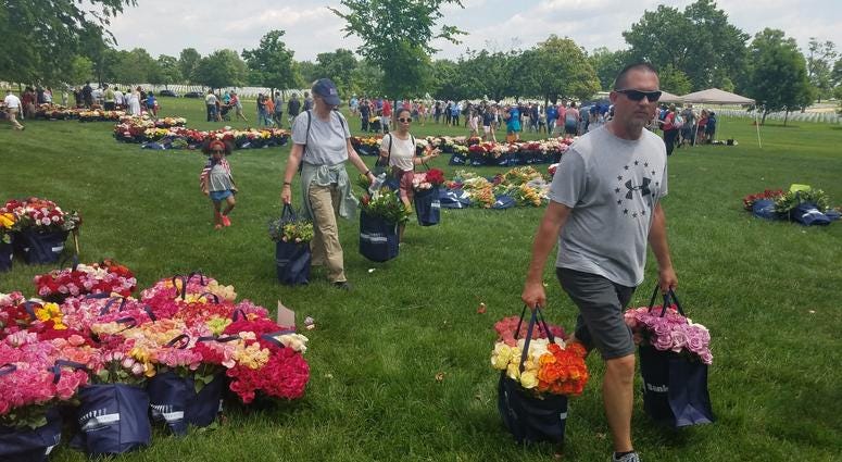 The Memorial Day Flower Foundation brings blooms to Arlington National Cemetery graves. MemorialDayFlowers