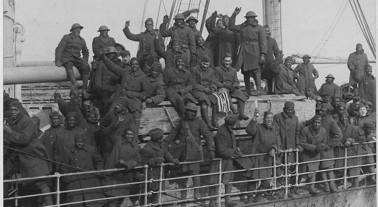 War Department. New York's 369th Infantry (formerly the 15th Infantry) of African American troops arrive back home at Hoboken, New Jersey. According to the original caption, "they are the only regiment which never had one of their men captured and never l War Department. New York's 369th Infantry (formerly the 15th Infantry) of African American troops arrive back home at Hoboken, New Jersey. According to the original caption, "they are the only regiment which never had one of their men captured and never l
