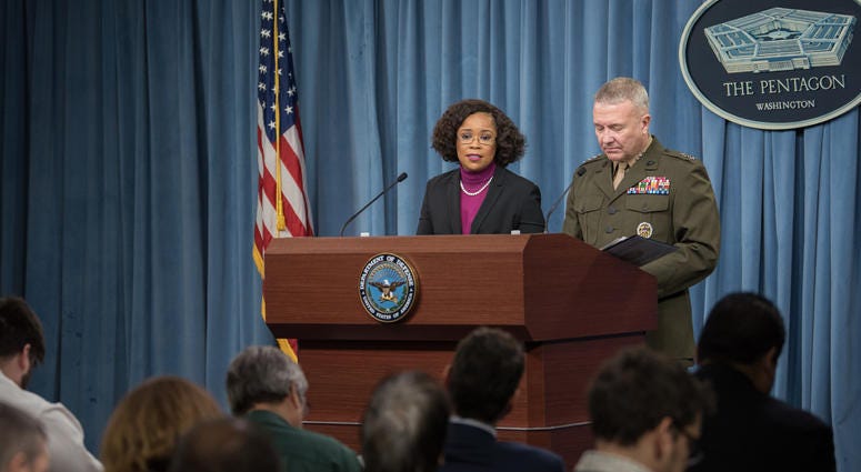 Dana White, the assistant to the secretary of defense for public affairs briefs the press at the Pentagon in Washington, D.C., Jan. 11, 2018