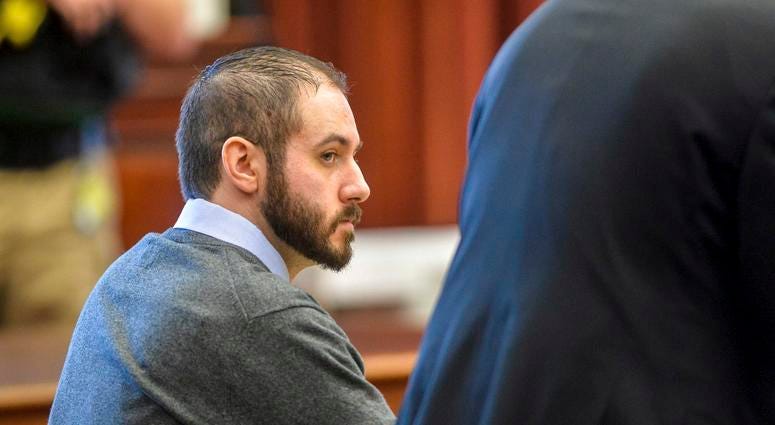 Brandon Lee Craft sits in court as jurors began deliberations on Tuesday, Nov. 19, 2019, in the case he is charged with in shooting 28-year-old Adam Petzack in the back of the head, burying his body in the dirt floor of a barn and stealing his veterans di Montana man convicted of killing disabled veteran
