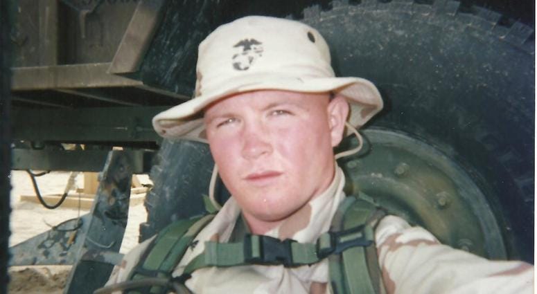 USMC Iraq vet Tim Wynn, pictured during a deployment, is seeking a pardon from Pennsylvania Governor Tom Wolf USMC Iraq vet Tim Wynn during a deployment to Iraq
