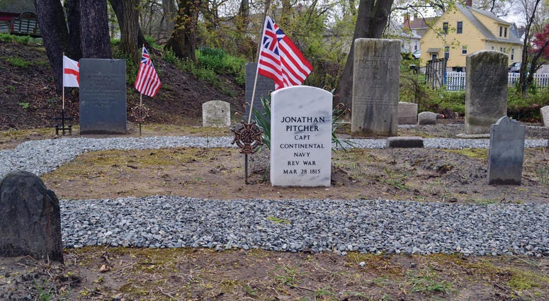 FOUNDING FATHER: Through the work of the Cranston Historical Cemeteries Commission, it was learned that Captain Johnathan Pitcher – one of the founding fathers of the U.S. Navy – is interred off Park Avenue. Capt.JonathanPitcherGrave