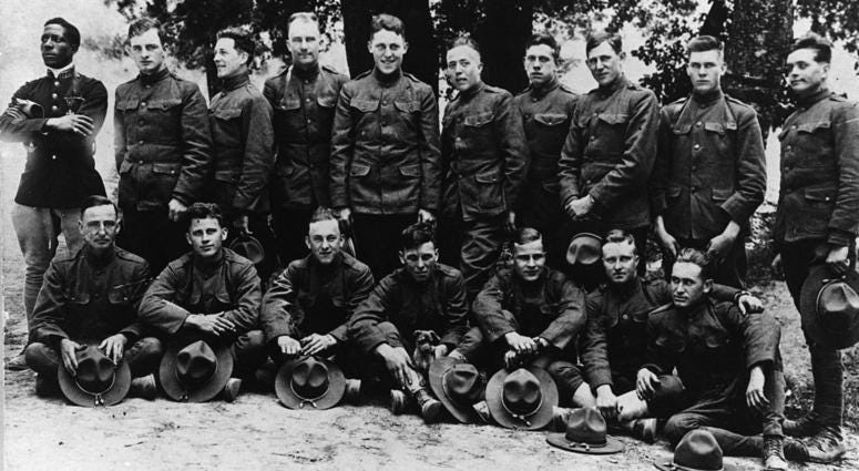 Eugene Jacques Bullard and members of the Lafayette Flying Corps in 1917.