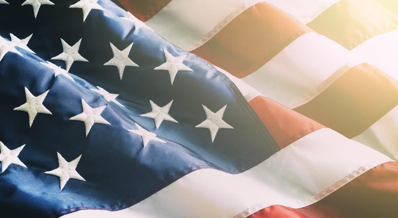 Closeup ruffled American flag