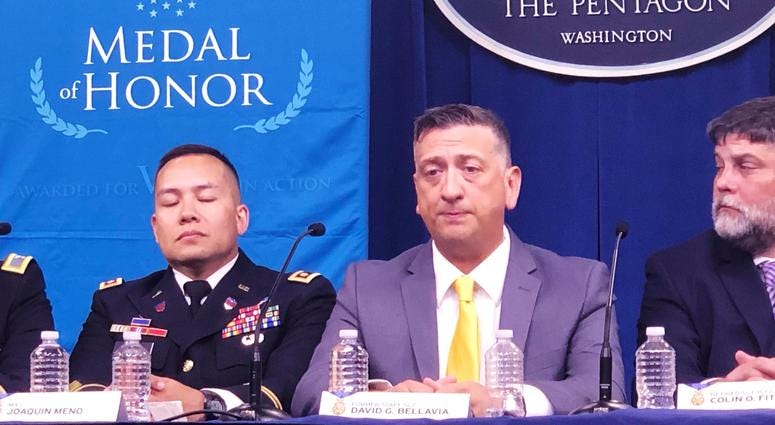 Medal of Honor winner Staff Sgt David Bellavia during press conference at the Pentagon. Medal of Honor winner Staff Sgt David Bellavia during press conference at the Pentagon.