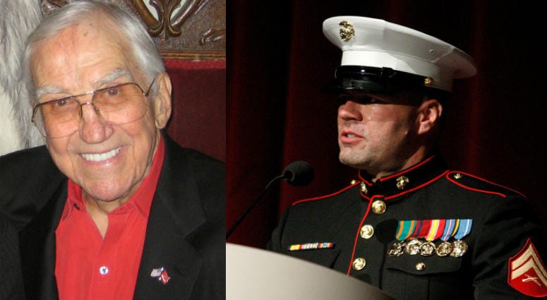 Ed McMahon and his adopted son Lex both served in the US Marine Corps Col. Ed McMahon (l) and his son Cpl. Lex McMahon (r)