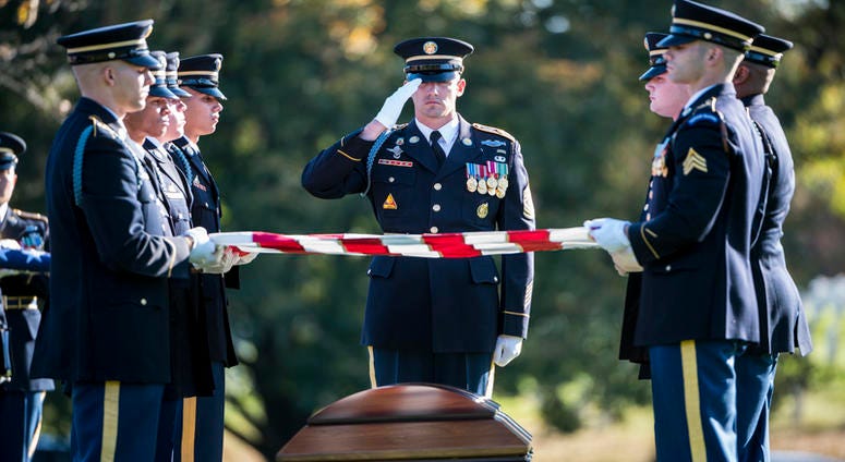 The U.S. Army Honor Guard, The 3d U.S. Infantry Regiment (The Old Guard) Caisson Platoon, and The U.S. Army Band, “Pershing’s Own”, conduct the funeral of U.S. Army Staff Sgt. Bryan Black in Section 60 of Arlington National Cemetery, Arlington, Virginia.