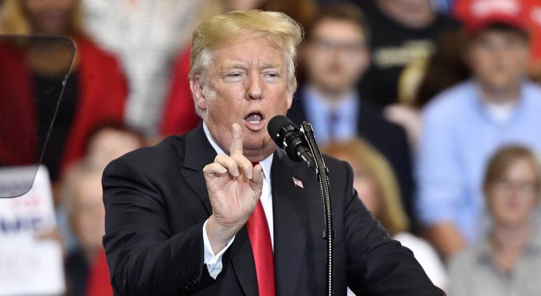 President Donald Trump speaks during his rally on May 29, at Municipal Auditorium.