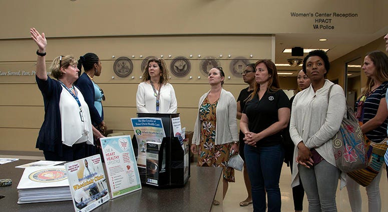 Participants of the Women’s Health Transition Assistance Program receive a tour of the James A. Haley Veterans’ Hospital, Tampa, Fla., July 31, 2018. This pilot program series displays the range of women’s health and mental health care services available