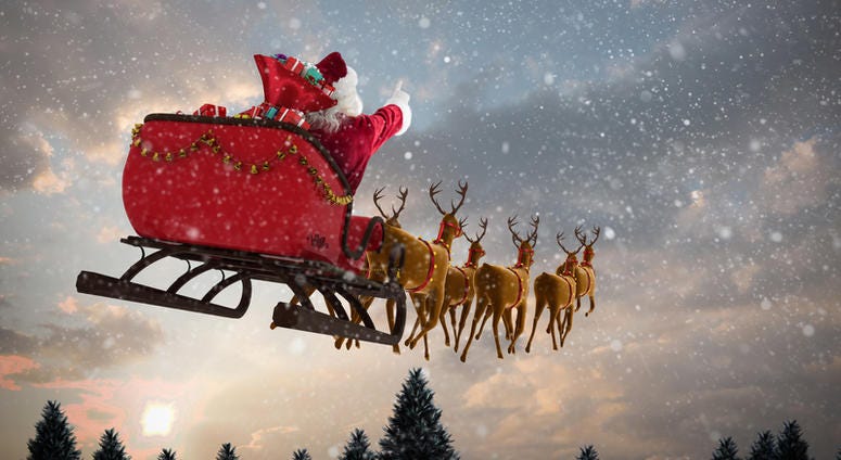 Santa Claus riding his sleigh