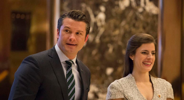 Pete Hegseth (R), a contender for the position of Veterans Affairs Secretary, is seen in the lobby of Trump Tower in New York, NY, USA upon his arrival on December 15, 2016