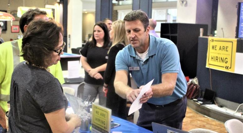 Fort McCoy community members participate in a job fair Aug. 14, 2018, at McCoy's Community Center at Fort McCoy, Wis.