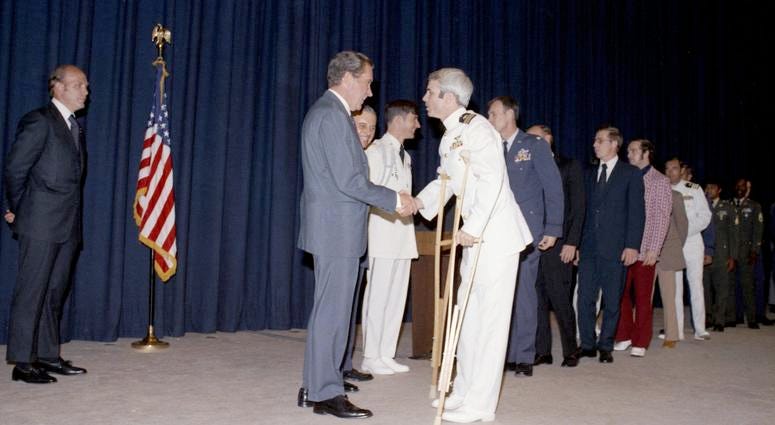 President Richard Nixon Greets Former Vietnam Prisoner of War John McCain, Jr. at a Pre-POW Dinner Reception, May 24,1973