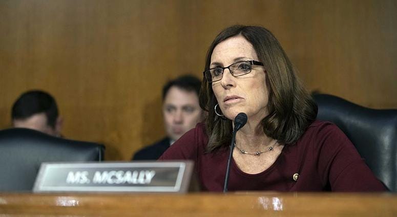 Feb 26, 2019; Washington, DC, USA; Sen. Martha McSally, R-Ariz., attends the testimony of Jerome Powell, Chairman, Board of Governors of the Federal Reserve System, in front of the Senate Committee on Banking, Housing and Urban Affairs on Feb. 26, 2018. M Senator Martha McSally