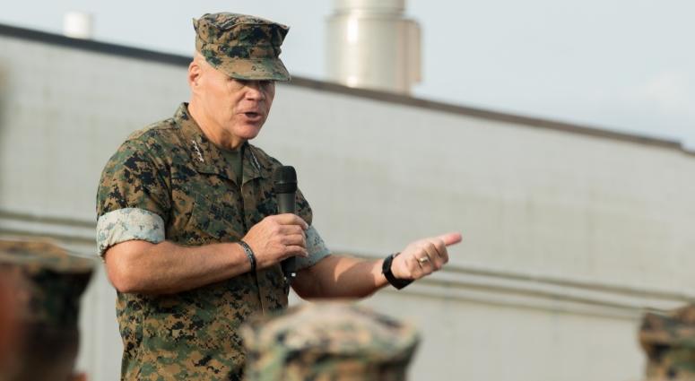 U.S. Marine Corps Gen. Robert B. Neller, commandant of the Marine Corps, speaks to Marines on Camp Lejeune, N.C., Oct. 23, 2018.