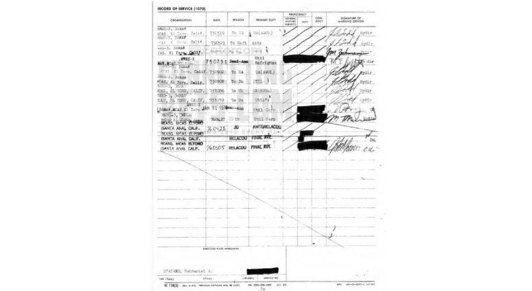 Service record of Nathan Phillips aka Nathan Stanard