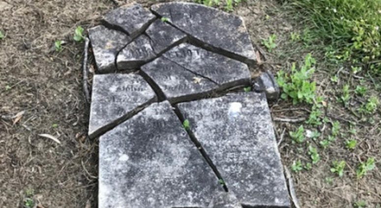 A shattered headstone at the neglected Mare Island Naval Cemetery in Vallejo, California