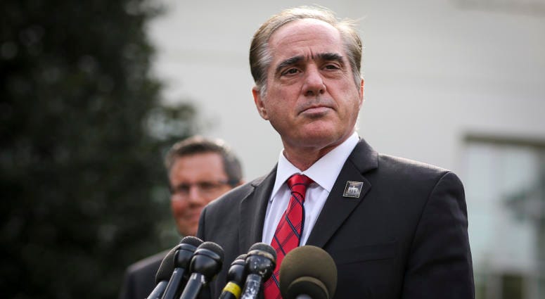 Veterans Affairs Secretary David Shulkin, pauses as he speaks with the media after he attended President Donald Trump signing the National Veterans and Military Families Month Proclamation, at the White House on November 1, 2017, in Washington, DC.