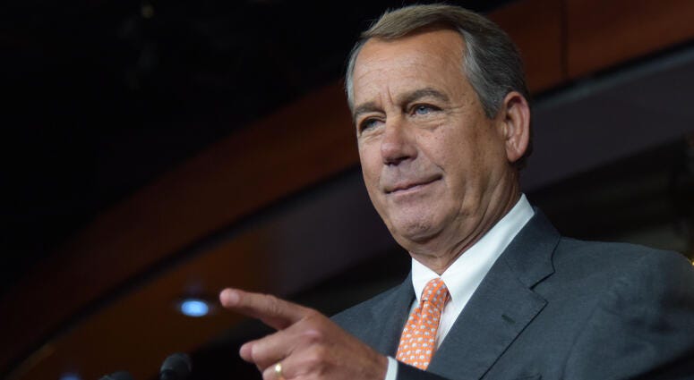 U.S. House Speaker John Boehner speaks to media during a press briefing on Capitol Hill in Washington D.C., capital of the United States, Sept. 10, 2015.