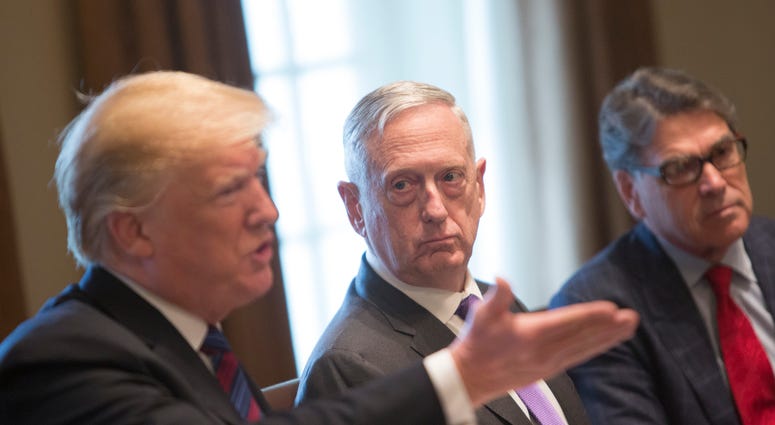 United States Secretary of Defense James Mattis listens to President Donald j. Trump speak during a luncheon with the Baltic States Heads of Government at The White House in Washington, DC, April 3, 2018.