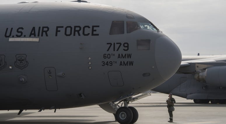 A C-17 Globemaster III is preparing for take-off, Feb. 28, 2018, Travis Air Force Base, Calif.