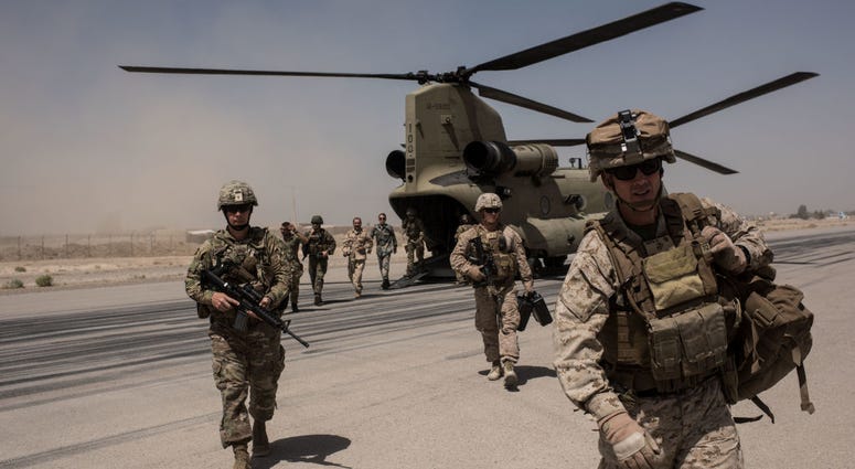 Troops arriving at Camp Boost in Helmand Province, Afghanistan