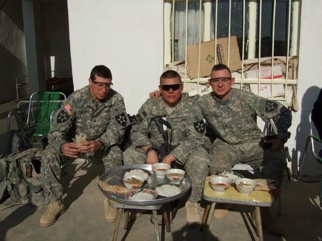 Spc. Rudy Wiebe and fellow soldiers during a deployment. Wiebe
